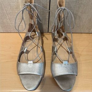 Loeffler Randall leather Silver Women's Lace-Up Sandals US8